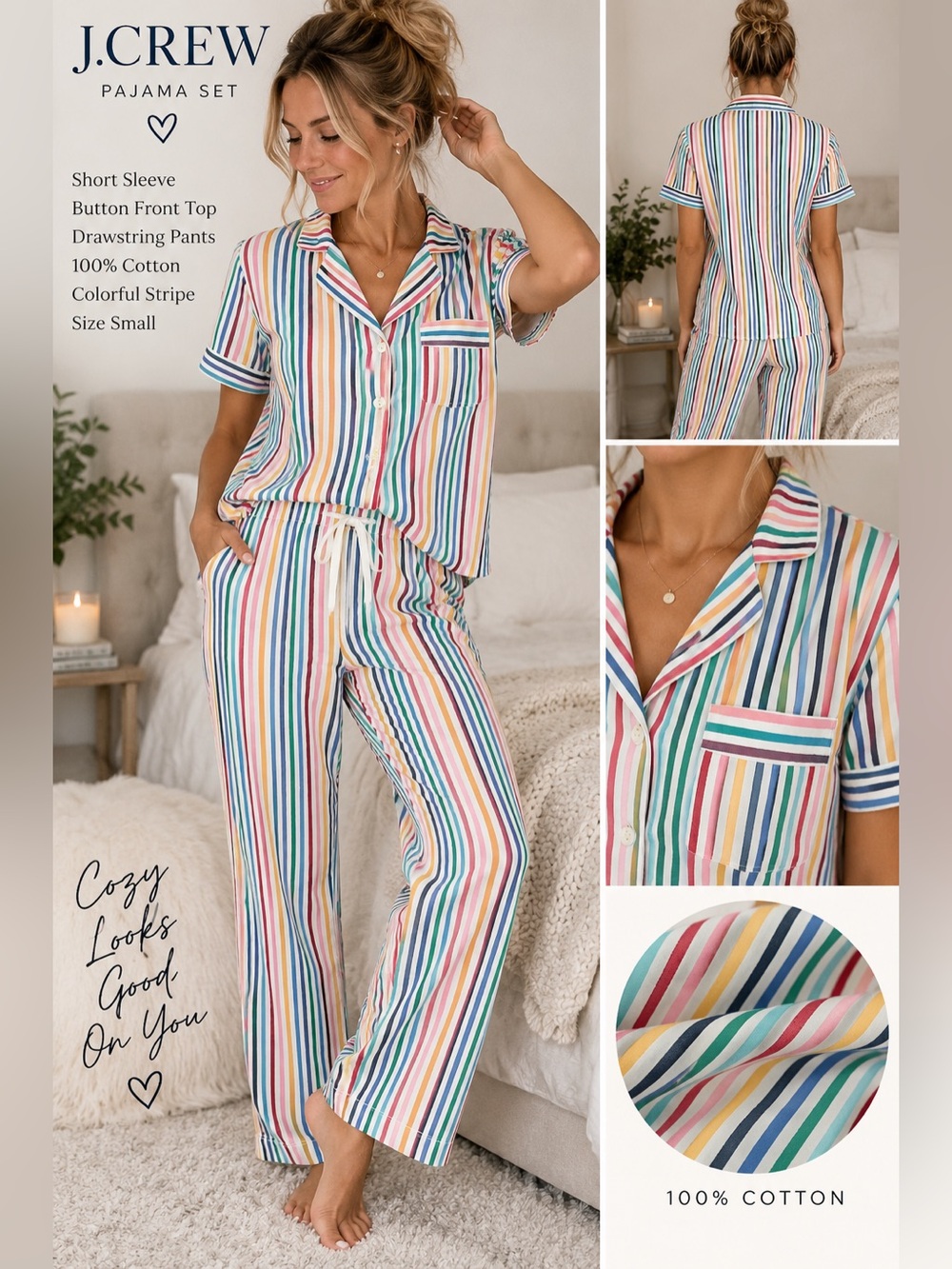 J Crew Rainbow Stripe Cotton Pajama Set Size Small